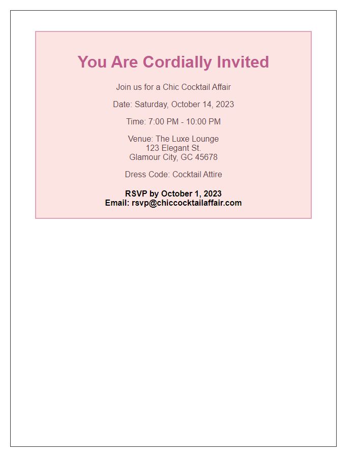 Letter template of Chic Cocktail Affair Invitation