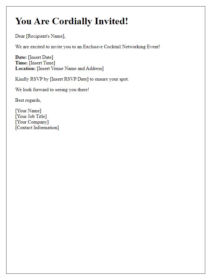 Letter template of Exclusive Cocktail Networking Invitation