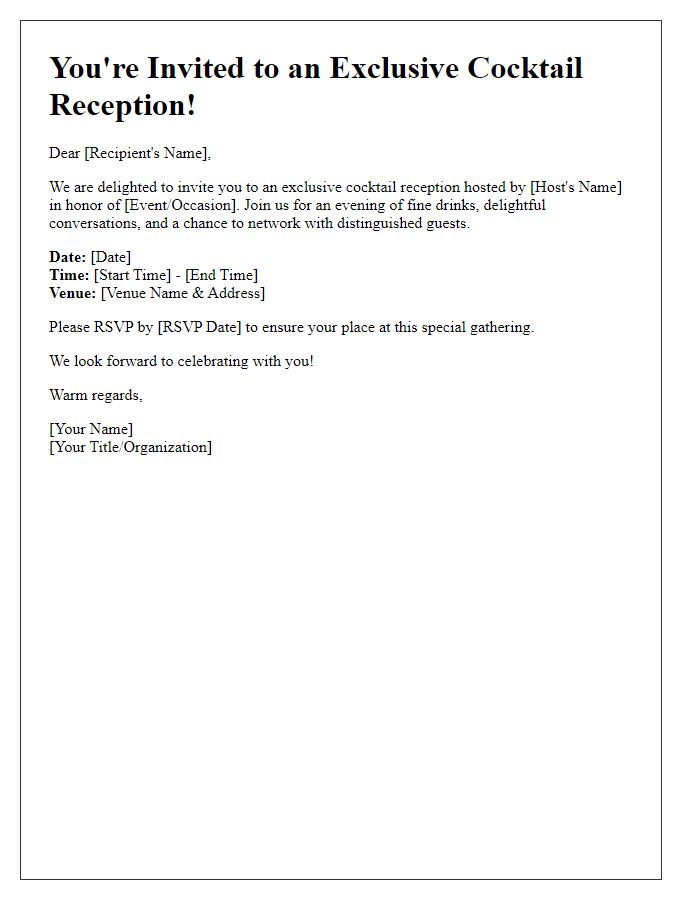 Letter template of Exclusive Cocktail Reception Invitation