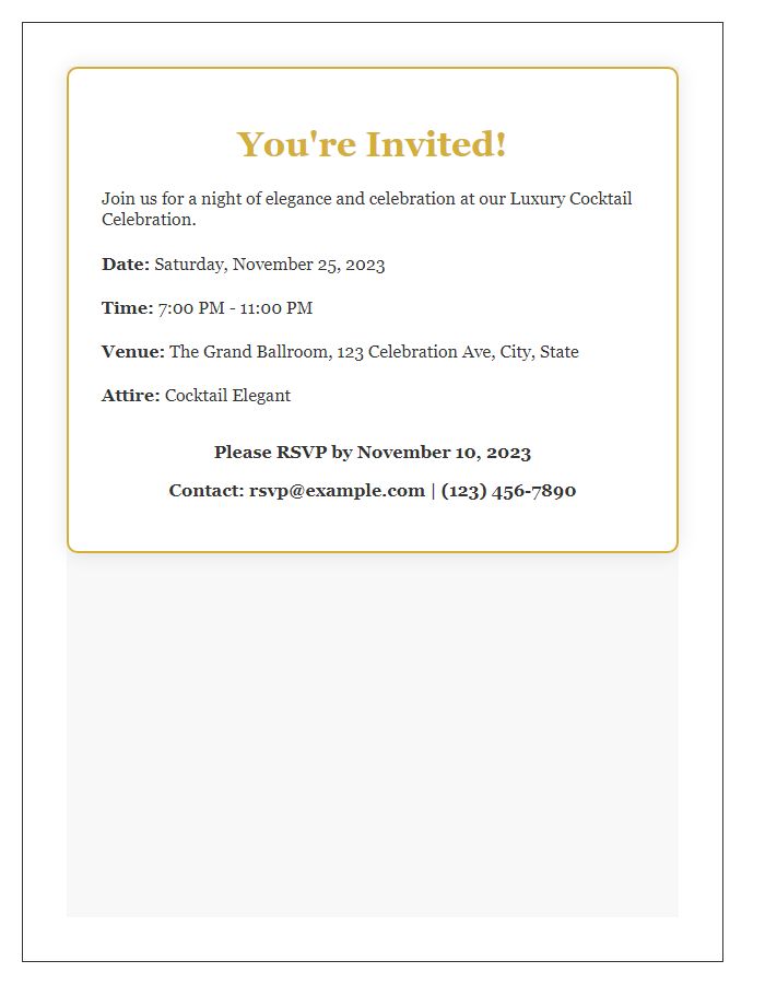 Letter template of Luxury Cocktail Celebration Invitation