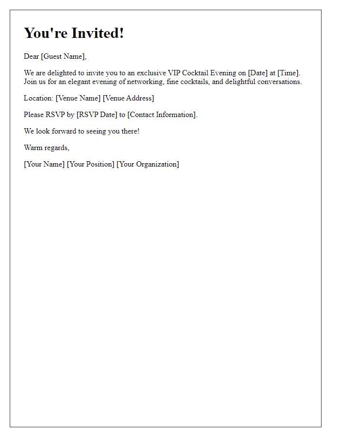 Letter template of VIP Cocktail Evening Invitation