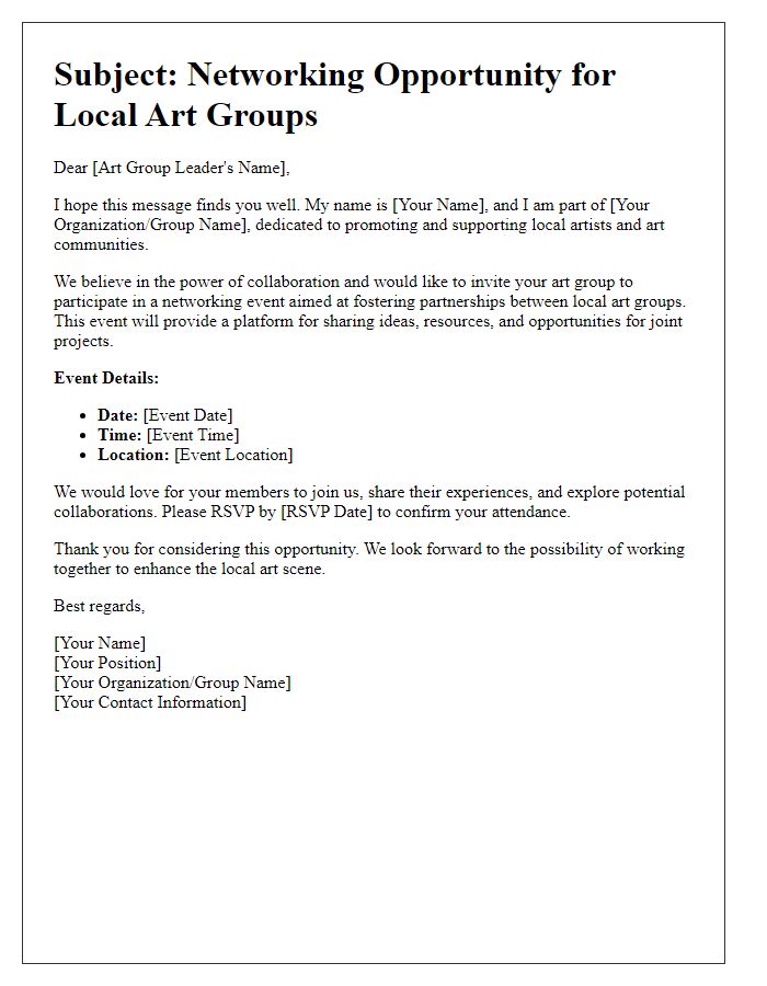 Letter template of networking opportunity for local art groups.