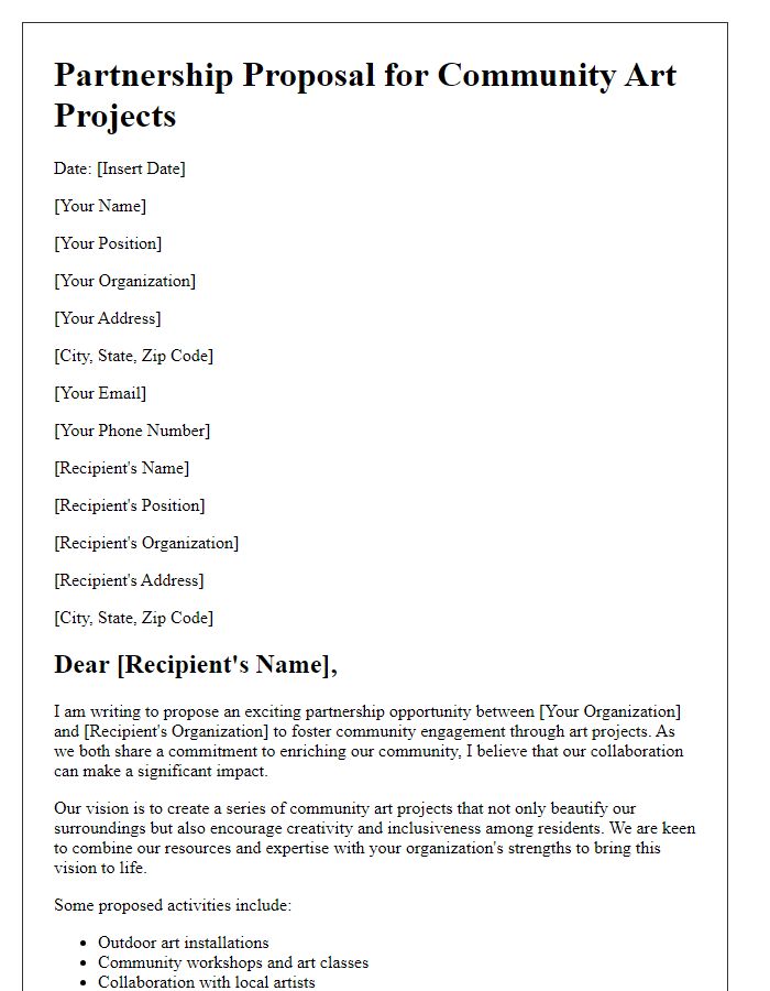 Letter template of partnership proposal for community art projects.