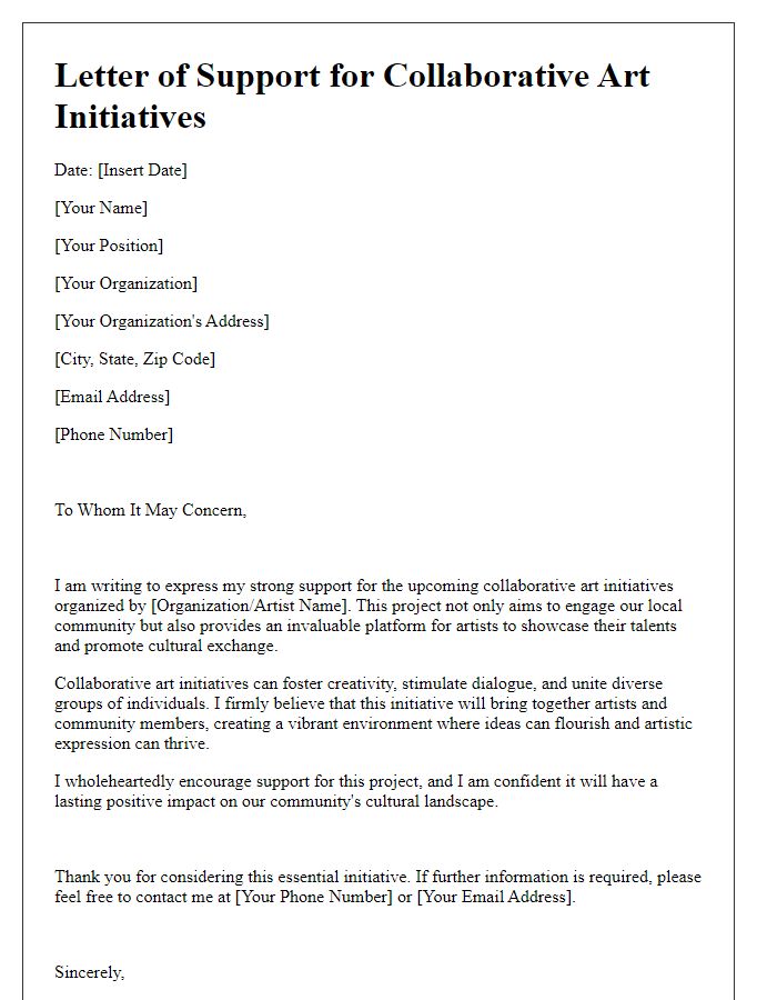 Letter template of support for collaborative art initiatives.