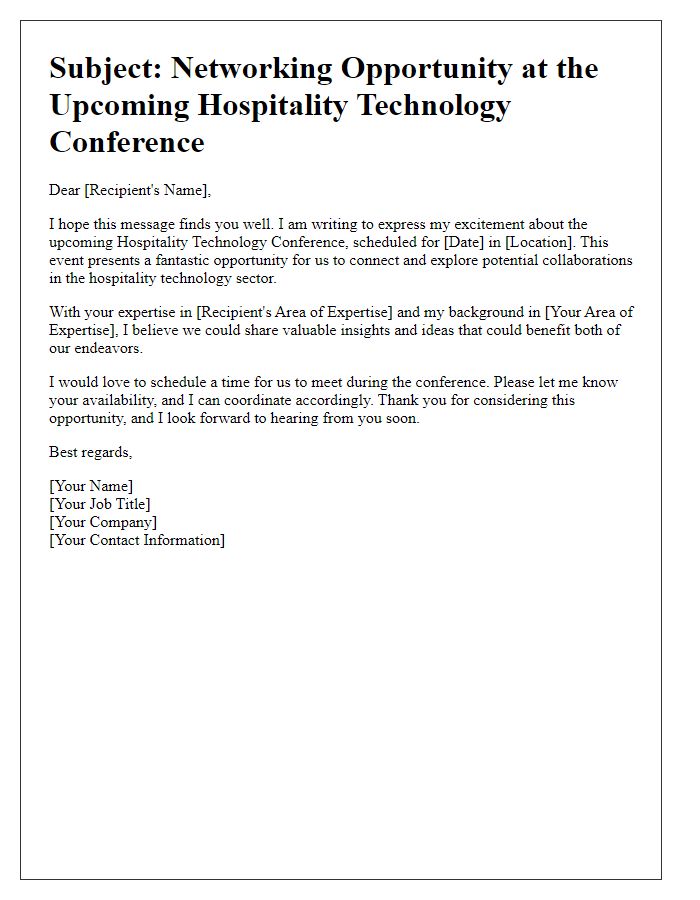 Letter template of networking opportunity at hospitality technology conference