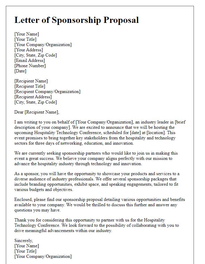 Letter template of sponsorship proposal for hospitality technology conference