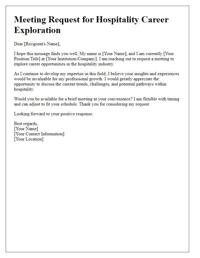 Letter template of hospitality career exploration meeting request