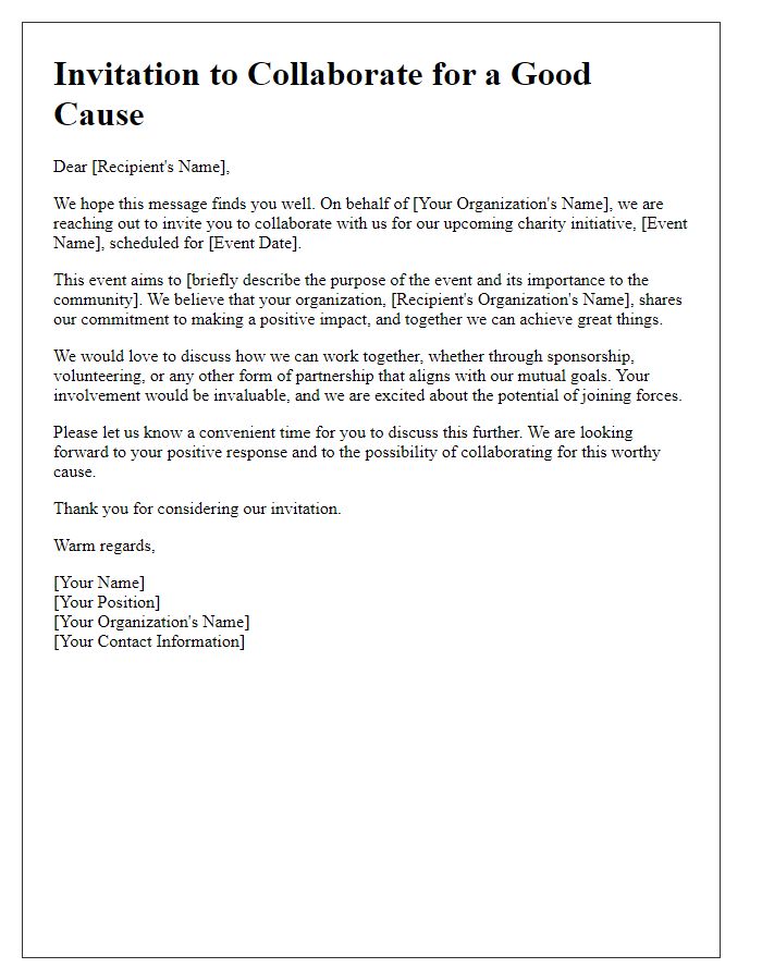 Letter template of community charity collaboration invitation.