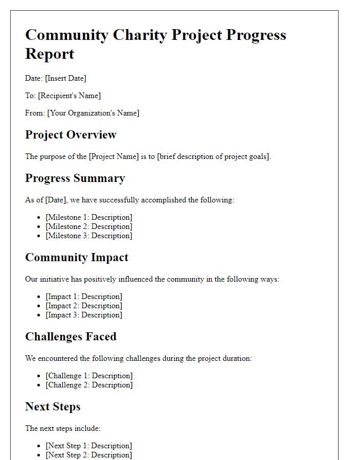 Letter template of community charity project progress report.