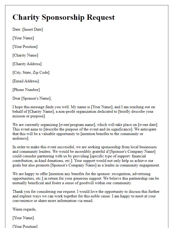 Letter template of community charity sponsorship request.