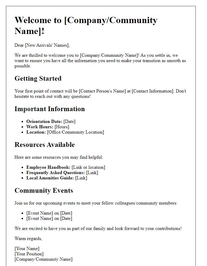 Letter template of Comprehensive Welcome Information for New Arrivals