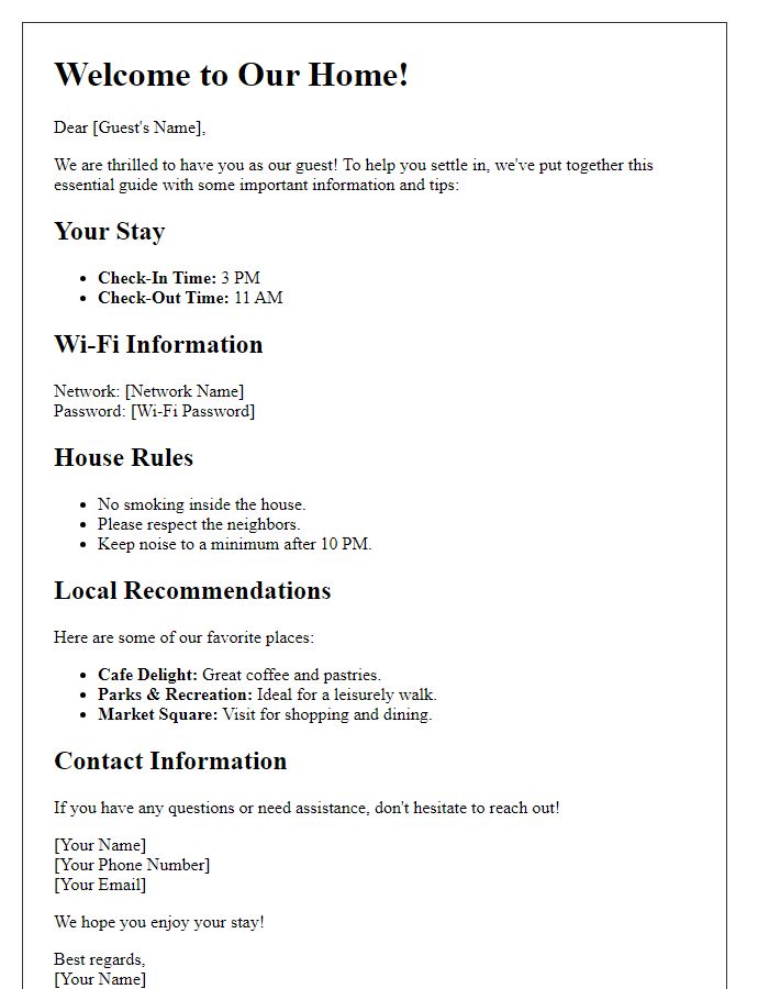 Letter template of Essential Guide for New Guests