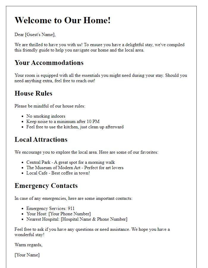 Letter template of Friendly Introductory Guide for Guests