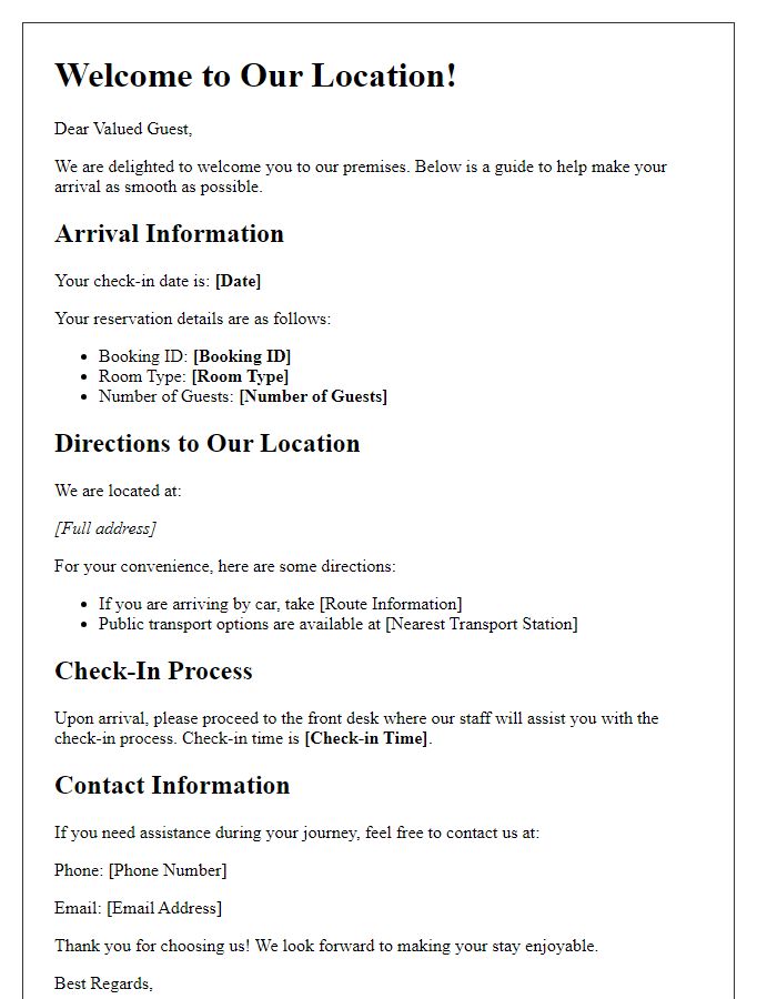 Letter template of Guest Arrival Guide for New Visitors