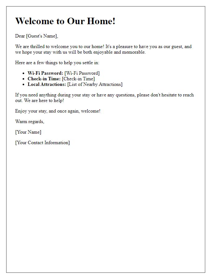 Letter template of Warm Welcome for New Guests