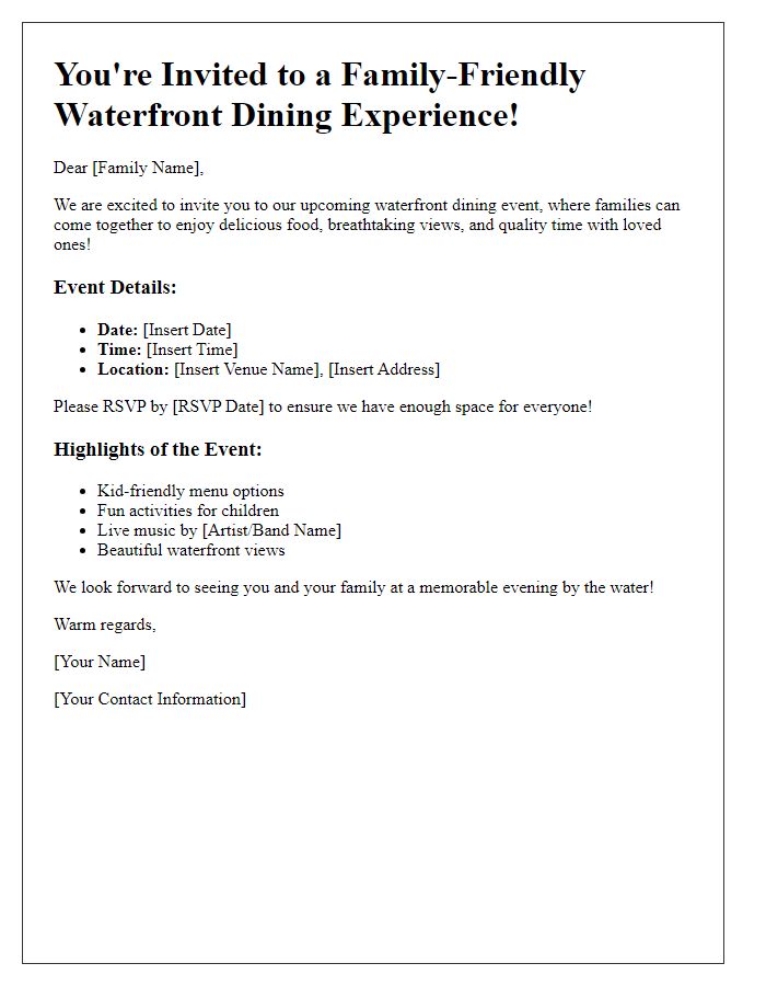 Letter template of family-friendly waterfront dining event invitation