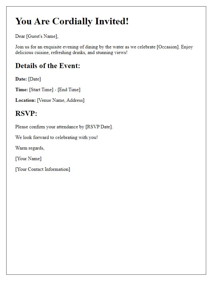 Letter template of waterfront dining celebration invitation