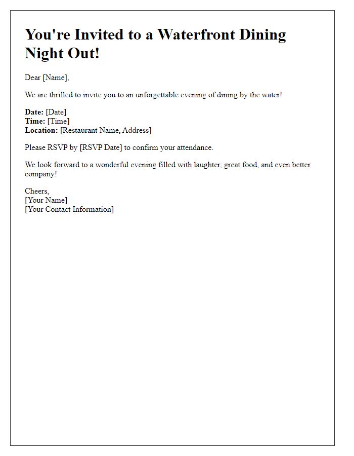 Letter template of waterfront dining night out invitation