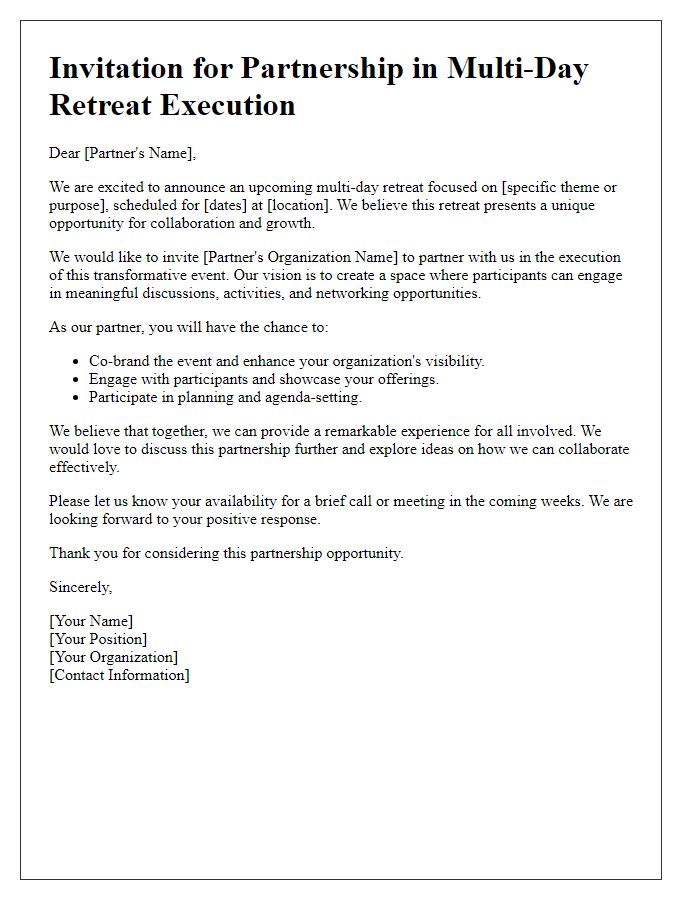 Letter template of invitation for partnership in multi-day retreat execution