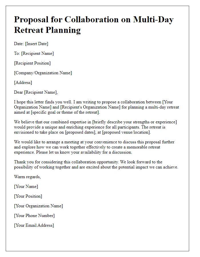 Letter template of proposal for collaboration on multi-day retreat planning