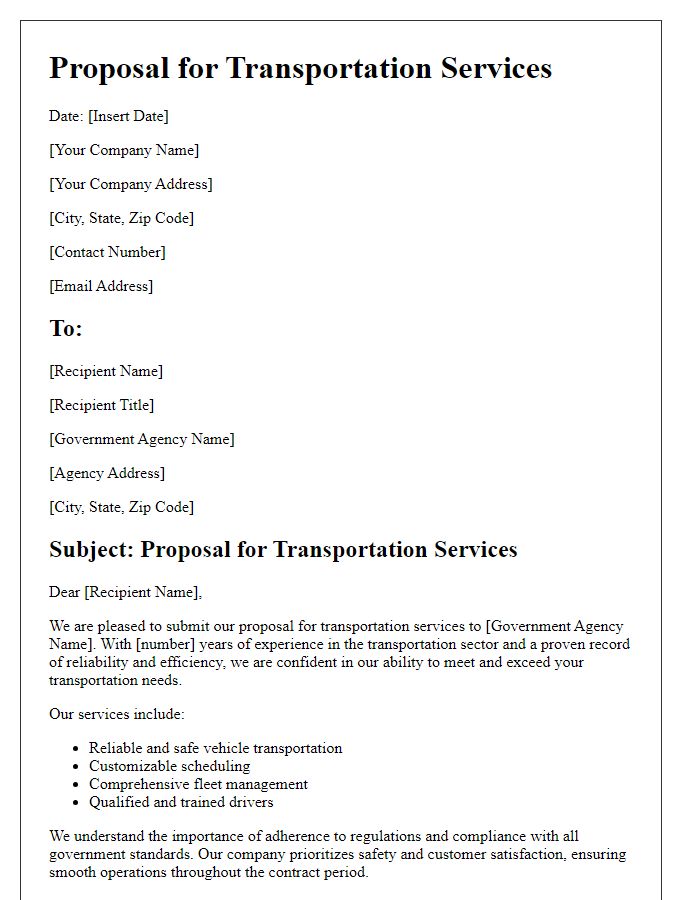 Letter template of transportation service proposal for government contracts