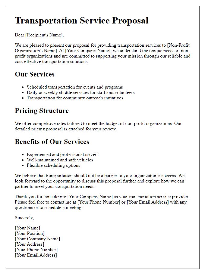 Letter template of transportation service proposal for non-profit organizations