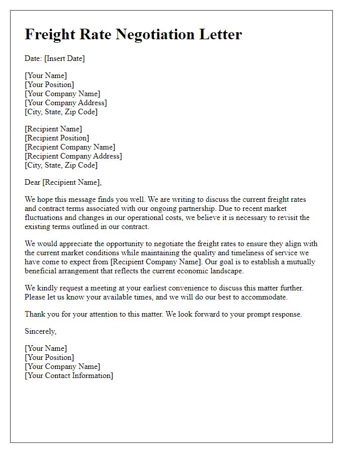 Letter template of freight rate negotiation for adjusting contract terms