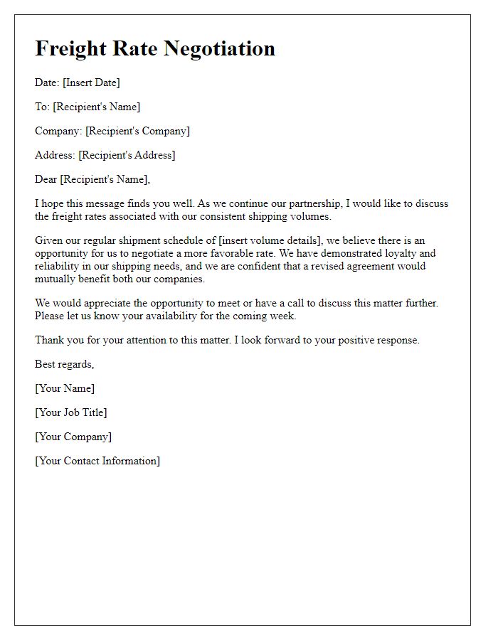 Letter template of freight rate negotiation for consistent shipping volumes