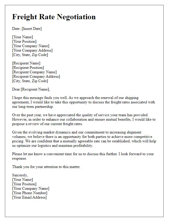 Letter template of freight rate negotiation for long-term shipping partnerships