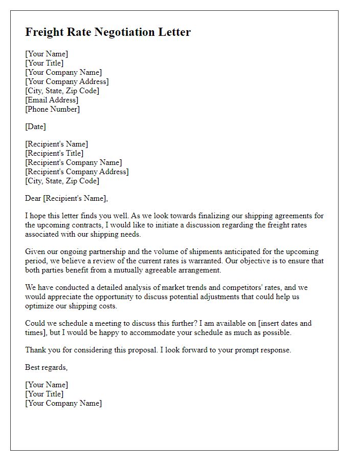 Letter template of freight rate negotiation for new shipping contracts