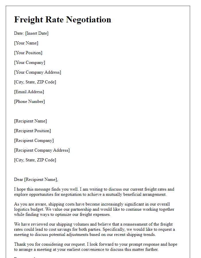 Letter template of freight rate negotiation for reduced shipping costs