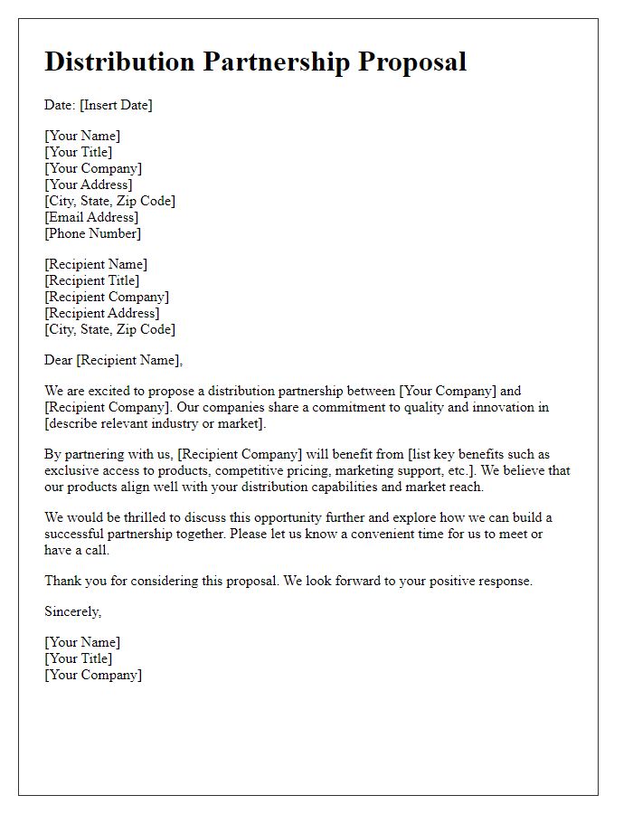 Letter template of distribution partnership proposal