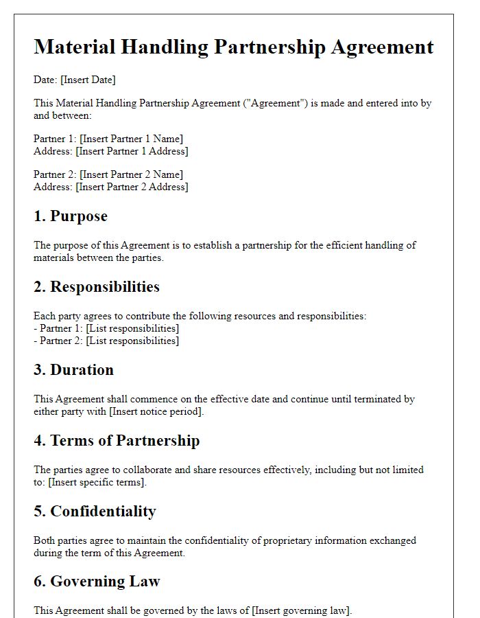 Letter template of material handling partnership agreement