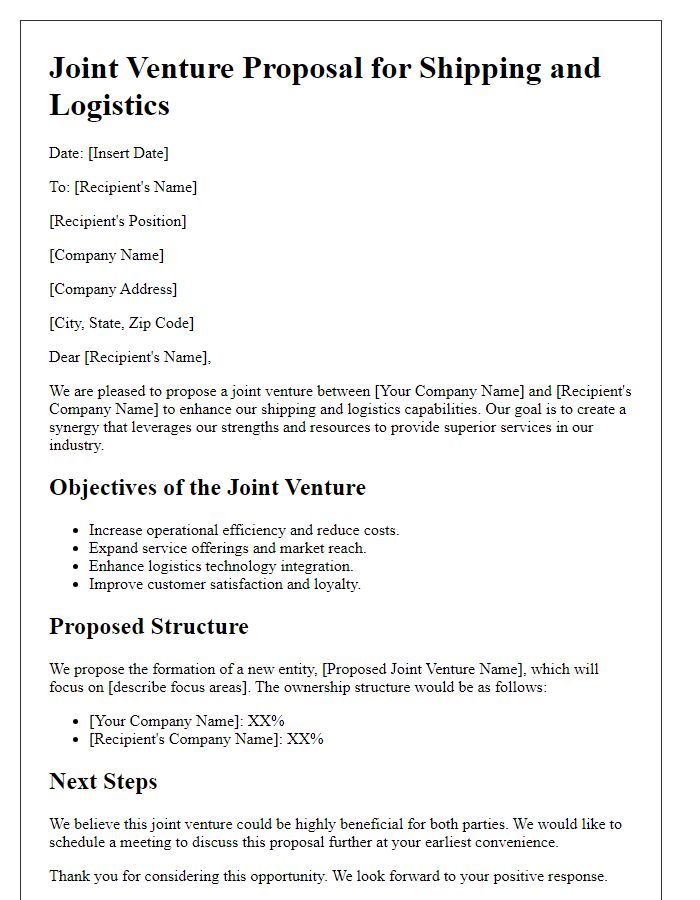 Letter template of shipping and logistics joint venture