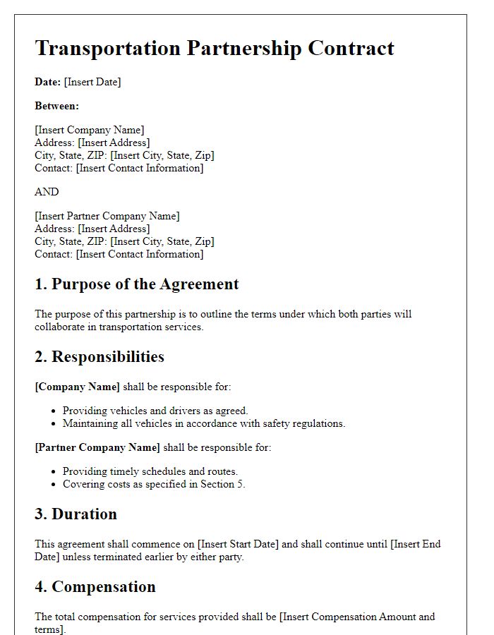 Letter template of transportation partnership contract