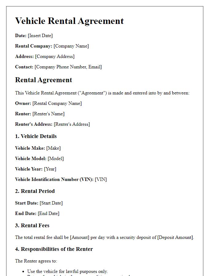 Letter template of vehicle rental agreement for commercial trucks.