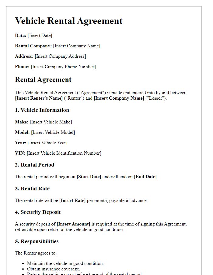 Letter template of vehicle rental agreement for long-term rentals.