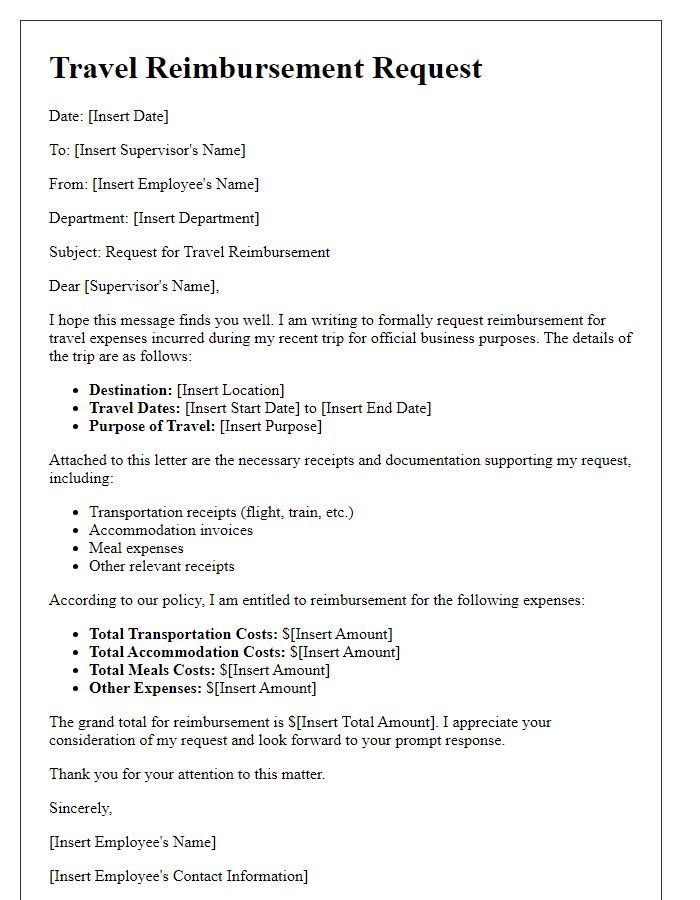 Letter template of travel reimbursements for official business functions