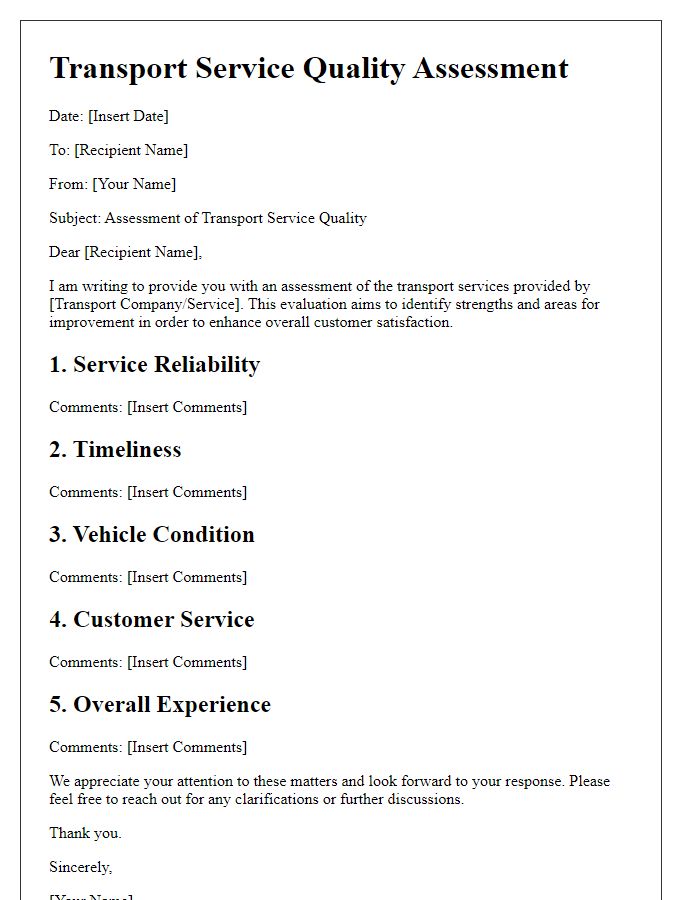 Letter template of transport service quality assessment.