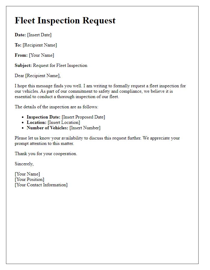 Letter template of fleet inspection request