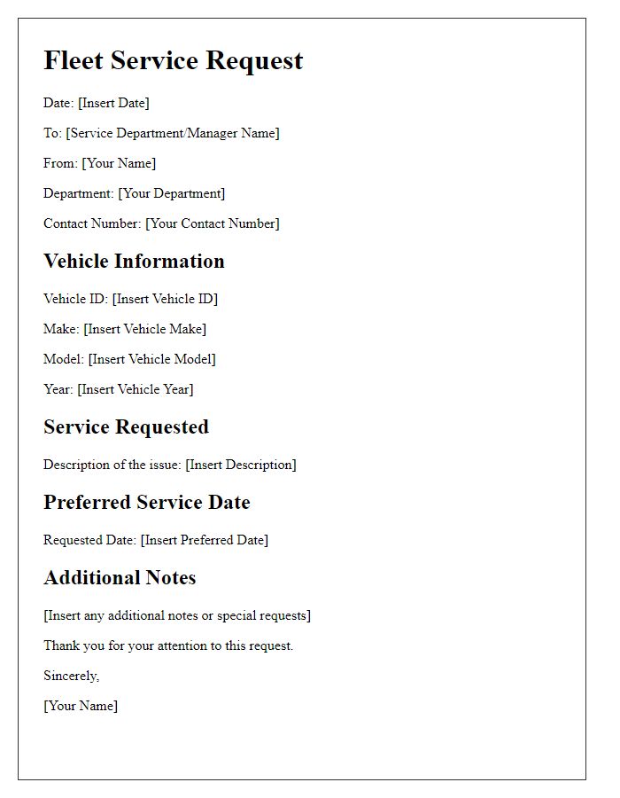 Letter template of fleet service request