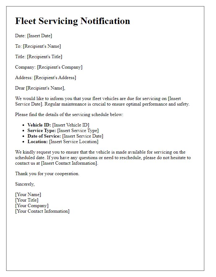 Letter template of fleet servicing notification