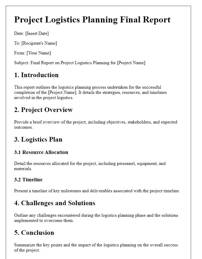 Letter template of project logistics planning for final reports