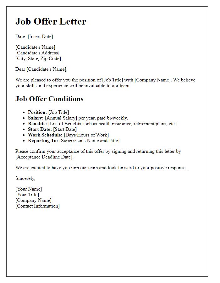 Letter template of transportation job offer conditions