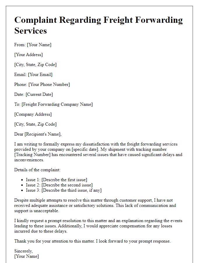 Letter template of freight forwarding services complaint