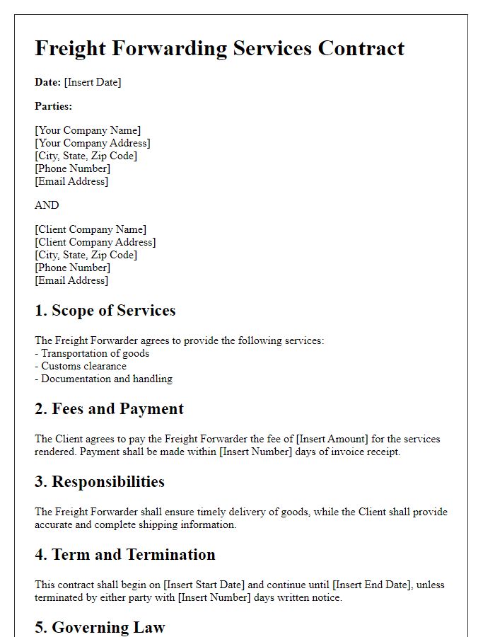 Letter template of freight forwarding services contract