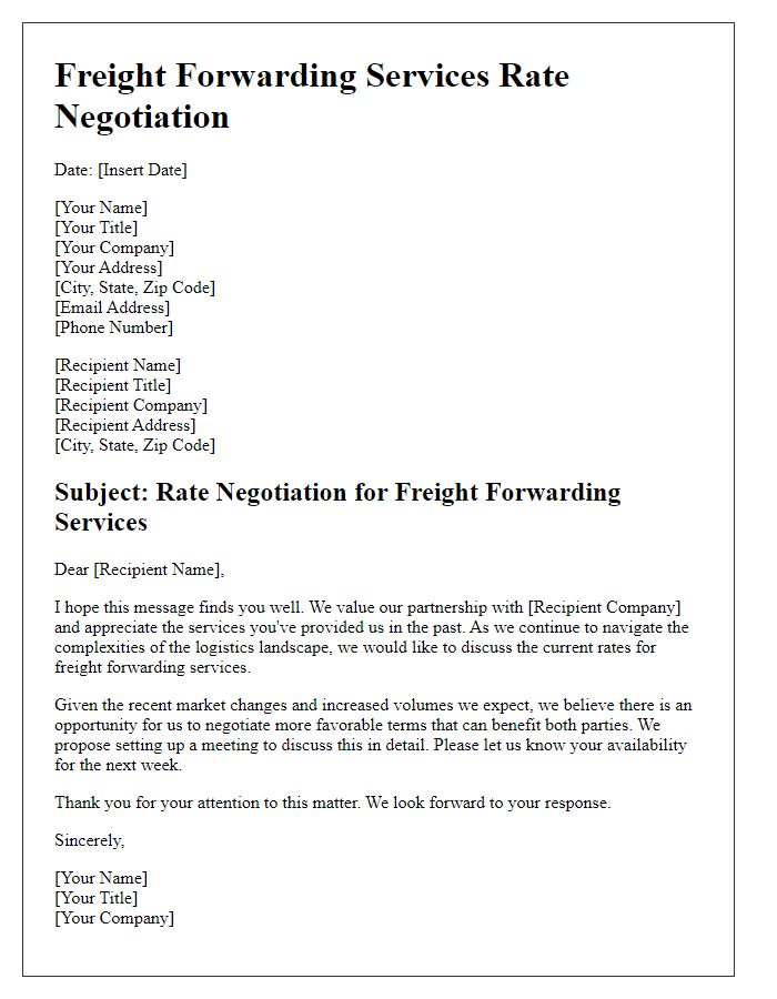 Letter template of freight forwarding services rate negotiation