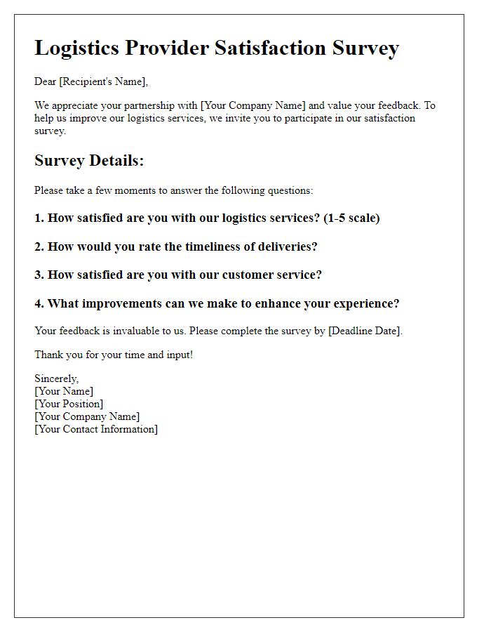 Letter template of logistics provider satisfaction survey