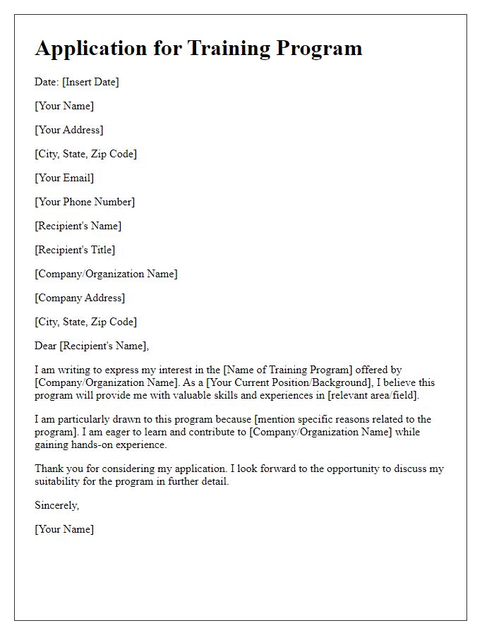 Letter template of application for training program