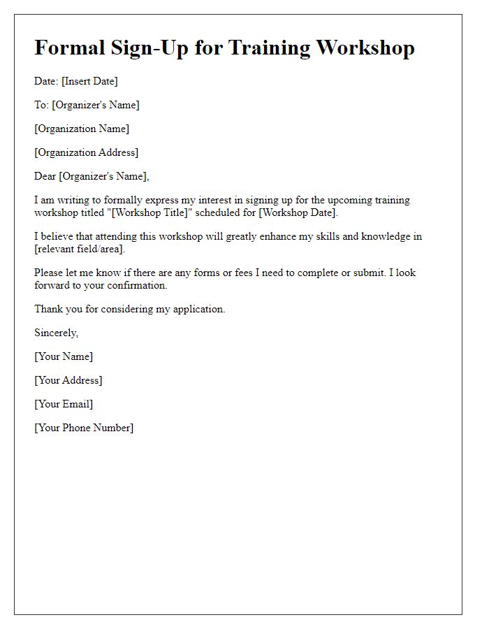 Letter template of formal sign-up for training workshop